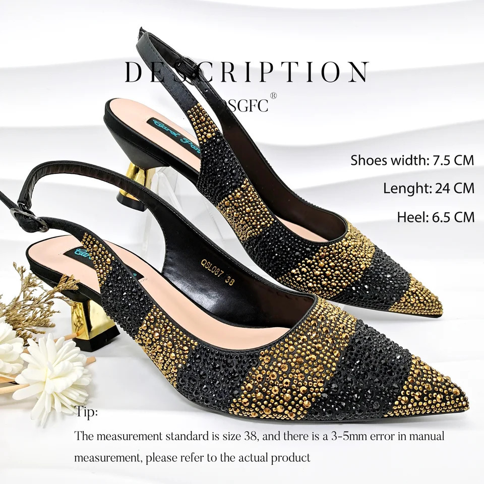 QSGFC Ladies High Quality Womens Pumps And Italian Fashion Black Gold Color Bag For Nigeria Wedding Party 241111