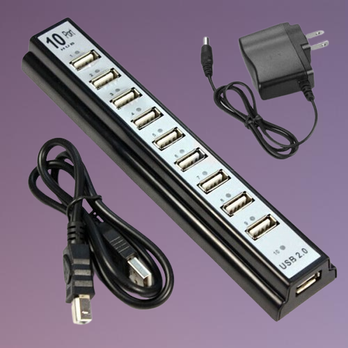 10 Port HiSpeed USB 20 HubPower Adapter for PC Laptop Computer mice keyboard external drives use USB HUB 20