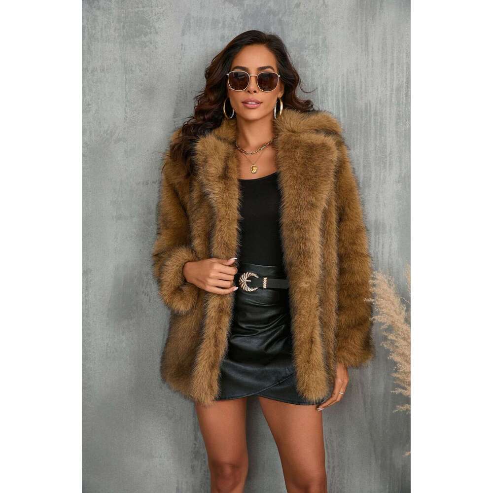 shanshi fur coat women Imitation faux coat, Russian winter high-end fur collar fashionable coat