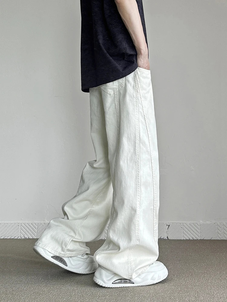 Mens Womens Loose Wide Leg Jeans Cotton White Nonstretch Straight Casual Fashion Denim Trousers Hip Hop Streetwear 241111