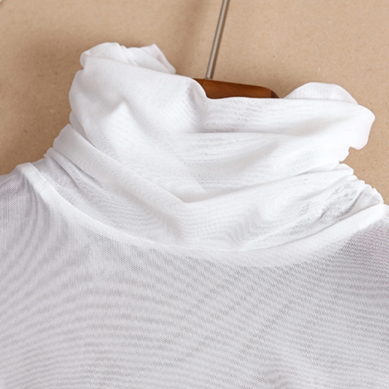 Womens Ruched Fake Turtleneck Collar Detachable Dickey Solid Color Mesh Half Shirt Crop Top Pullover Mock Blouse Neck Warmer