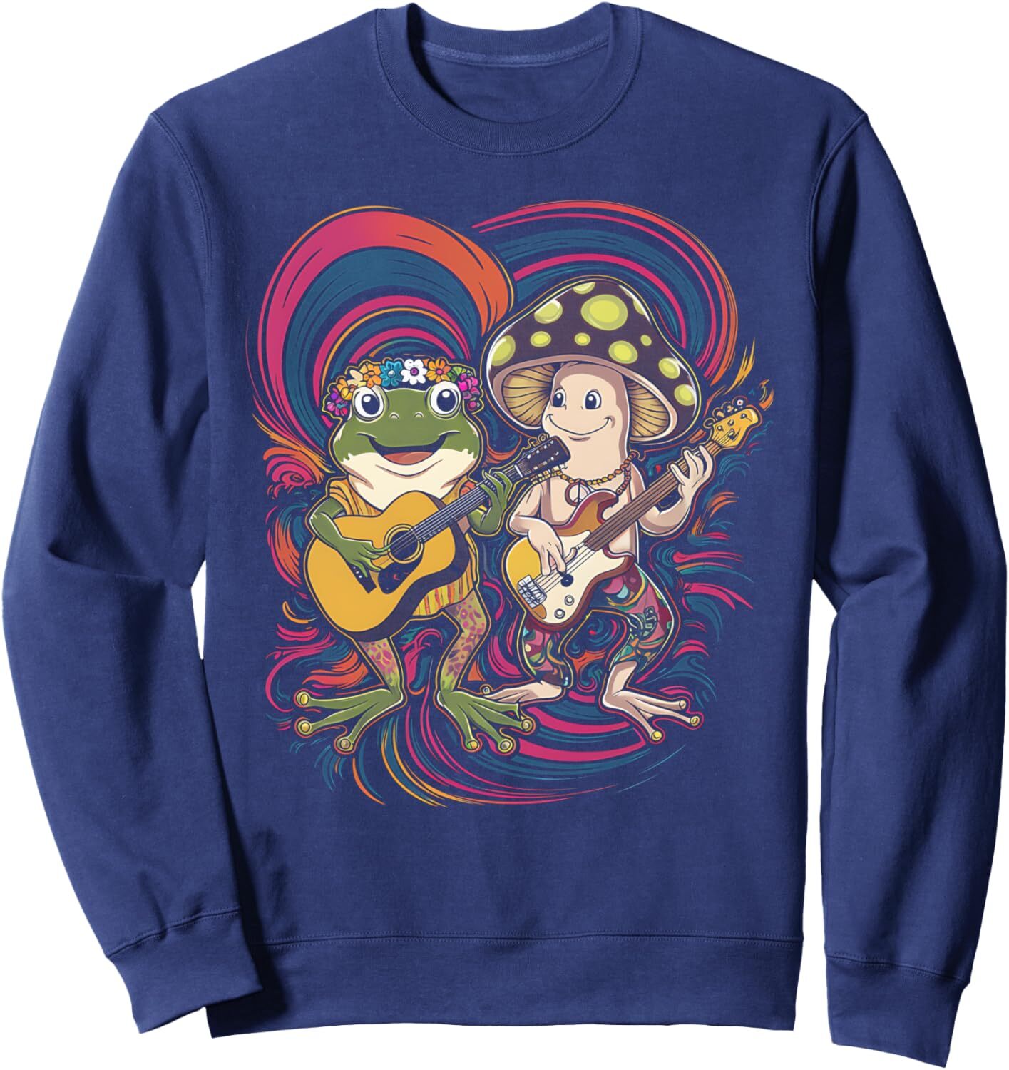 Long Sleeve Shirts for Men sweatshirt Frog Playing Guitar Mushroom Hippie Vintage Distressed Art Sweatshirt T shirt Tee Streetwear Casual tops clothes