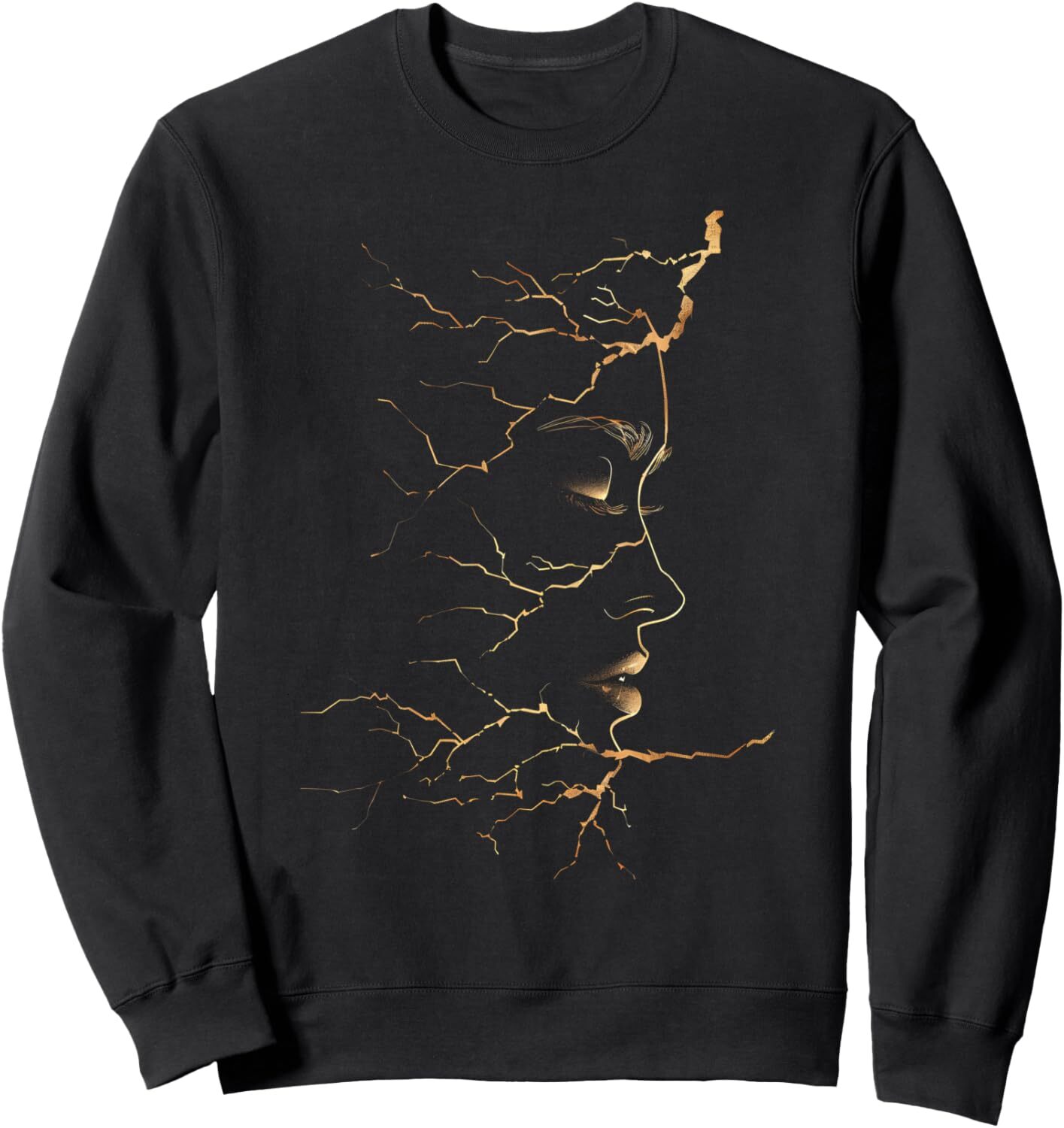 Long Sleeve Shirts for Men sweatshirt Face Profile Design Cracked Golds Outline Abstract Graphic Sweatshirt T shirt Tee Streetwear Casual tops clothes