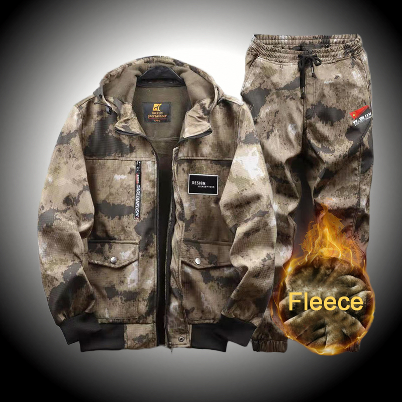 Camouflage Suit Jacket Men Hiking Fleece Military Men Winter Jackets Coat Casual Sports Hiking Fishing Cargo Pants Men Sport Set