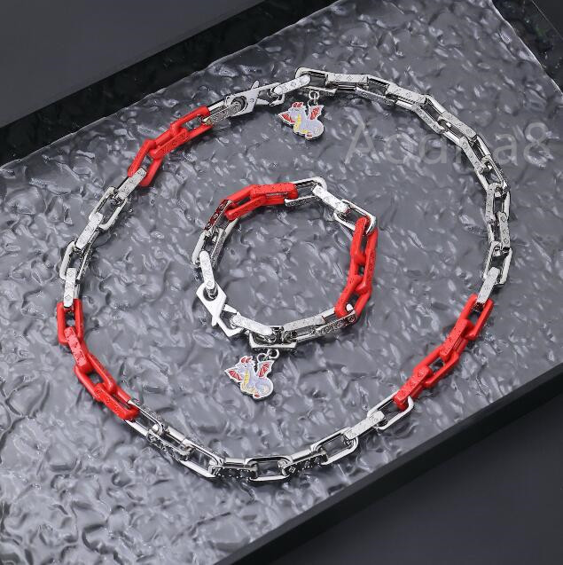 Designer Punk Bracelet Necklace Set dainty Monogram Black Silver Chain Bracelets Hip Hop Pendant Necklace for Charm men women Letter Flower bangle youth link chain