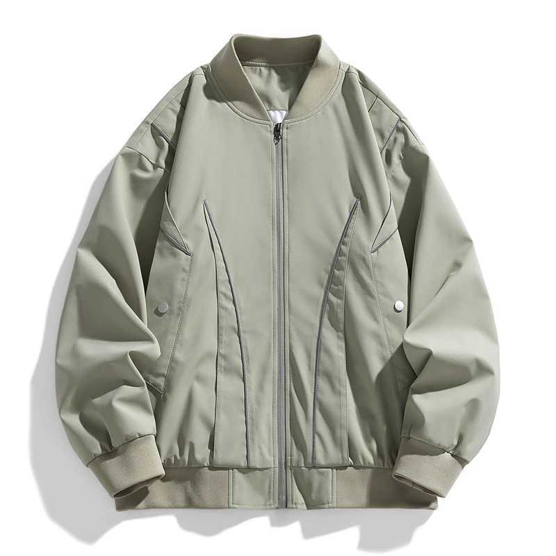 Autumn oversized bomber jacket mens reflective Article Baggy jacket fashionable Korean tight fitting jacket mens plus size top W241111