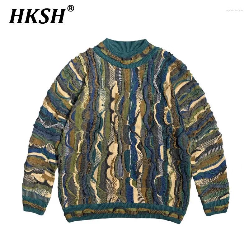 Mens Sweaters HKSH Autumn Winter Tide Vintage Heavy Industry Patterned Jacquard Three-dimensional Wave Pullover Chic Sweater HK3194