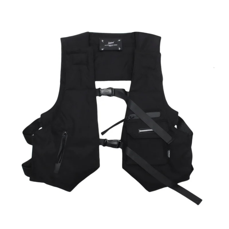 Spring Mens High Street Tactical Tank Top Y2K Punk Style Techwear Top Sleeveless Cargo Jacket Chaleco 241108