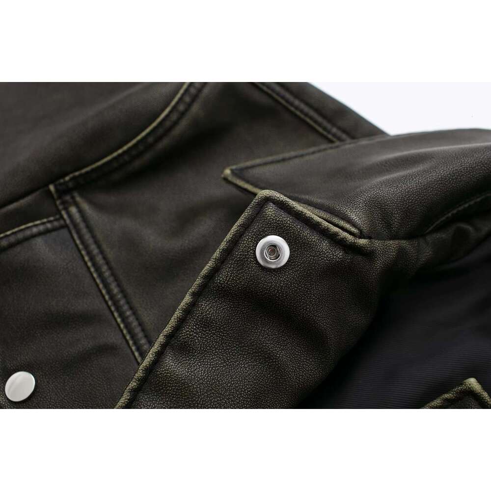 shanshi leather jacket women Wind new women's lapel pocket single breasted faux leather short jacket jacket facing