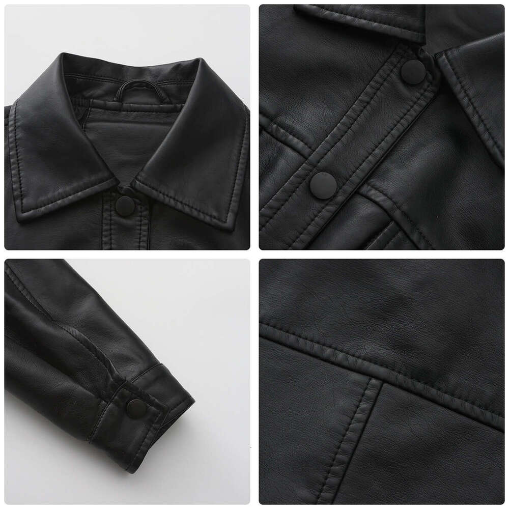 shanshi leather jacket women Spring and Autumn new loose casual leather long sleeved single breasted women's short jacket plus size