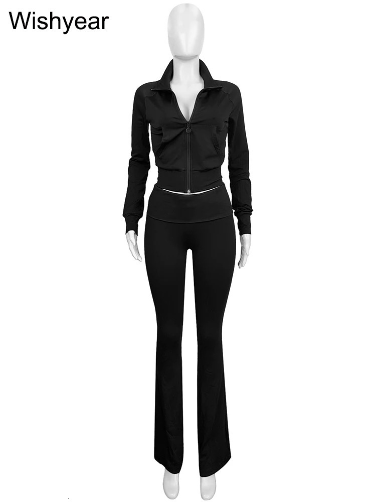 Autumn Orange 2 Piece Pants Women Matching Sets Zip Pocket Crop Tops and Leggings Jogger Trousers Sports Fitness Street OutfIts 241111