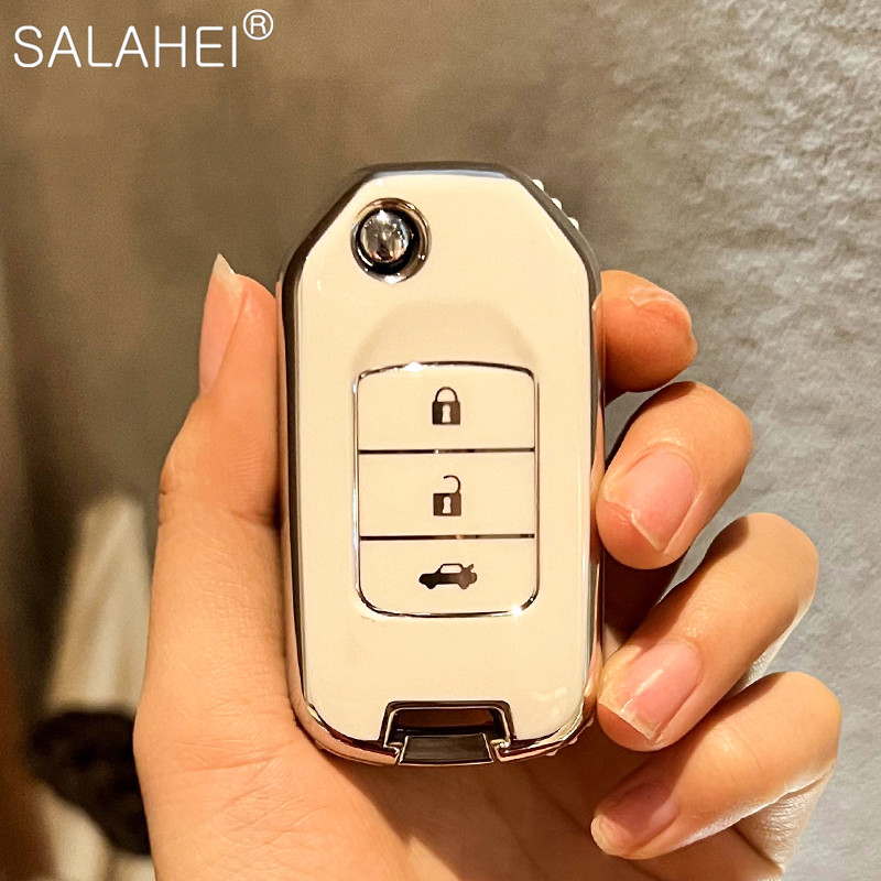 New TPU Car Flip Key Case Cover Shell Keychain For Honda Civic CR-V HR-V Accord Jade Crider Odyssey 2015-2018 Auto Accessories