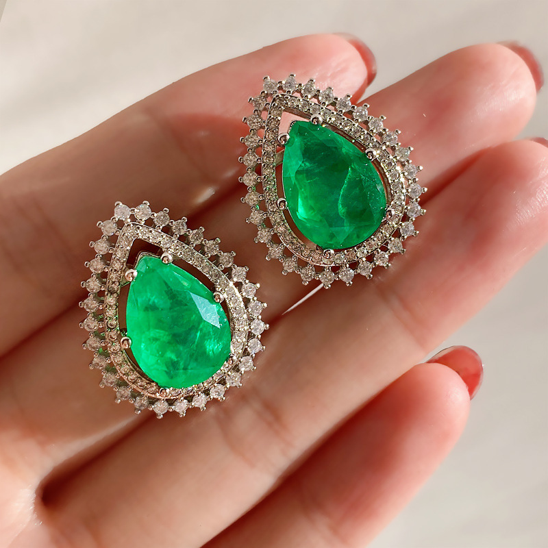 QXTC Pear-Shape Paraiba Tourmaline Emerald Gemstone Lab Dia Pendant Necklace Stud Earrings Jewelry Sets Gifts for Women 3eb98 5 84ddb