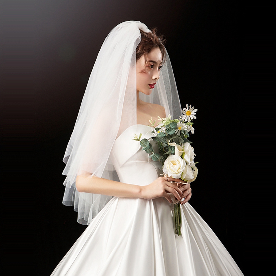 New Arrival Soft Tulle White Ivory Bridal Veils Cut Edge Cheap Bride wedding accessories Velo de novia Cheap wedding veil
