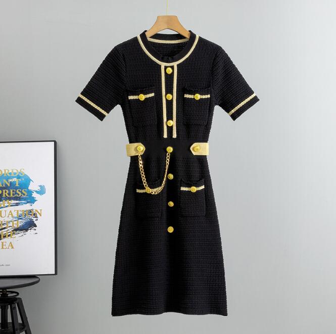 B8086 luxury Knitted Dresses for women short sleeve designer summer A-line dress women's clothing