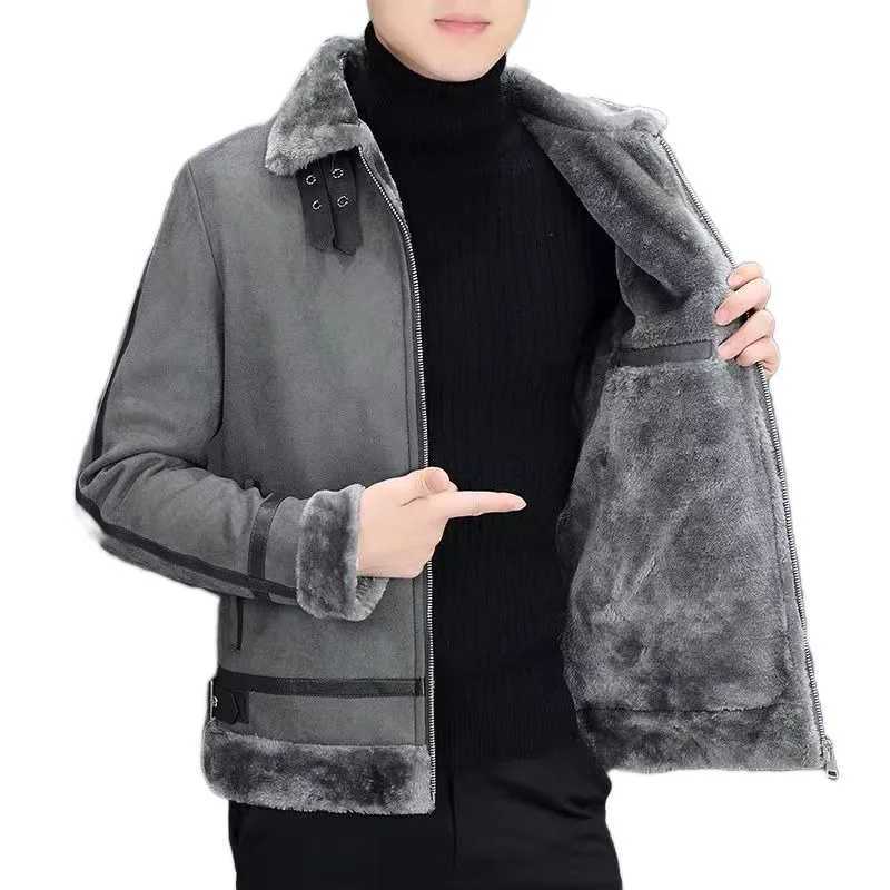 Artificial fur plush lining jacket bomber pilot flight jacket mens winter velvet jacket thick windproof truck jacket W241111