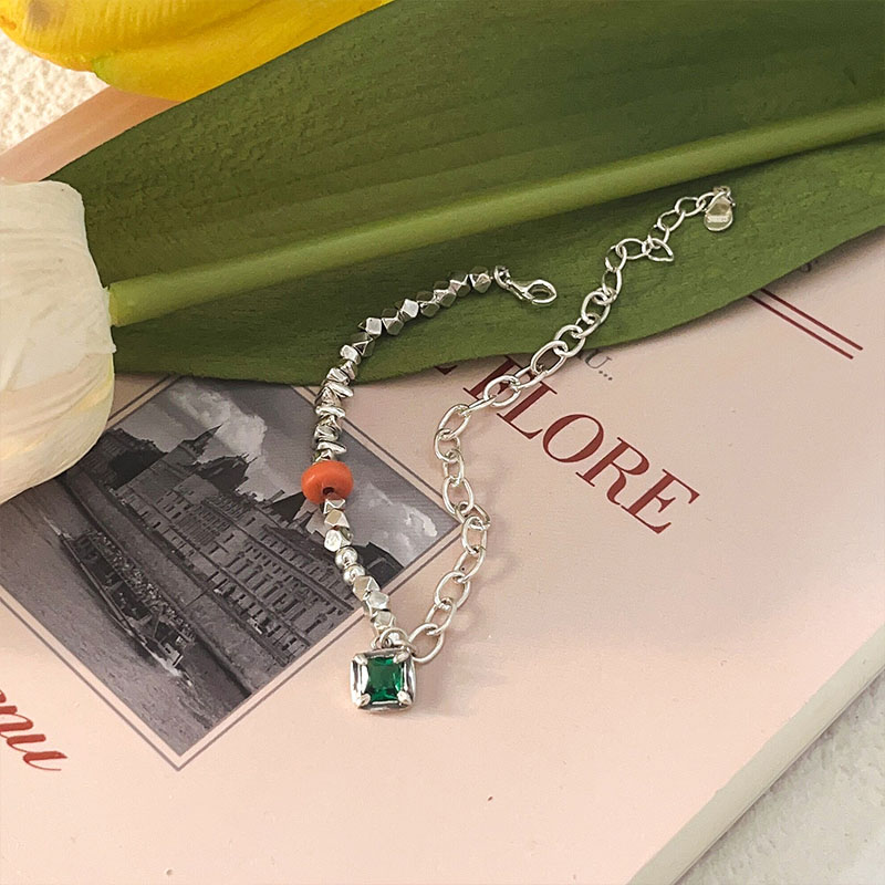 S925 Sterling Silver Emerald Bracelet Female Simple Minority Design High Sense Light Luxury 2023 New Accessories
