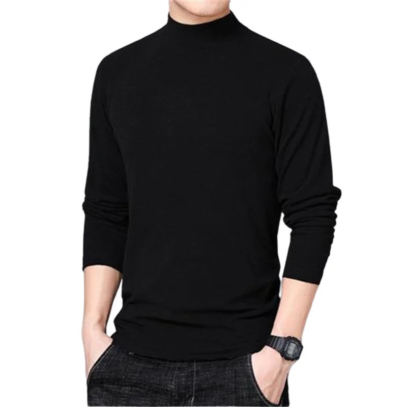 Winter T Shirt For Men Long Sleeve Tshirts Turtleneck Thermal Underwear High Quality Soft Thin fleece keep warm Homme 4xl 241111