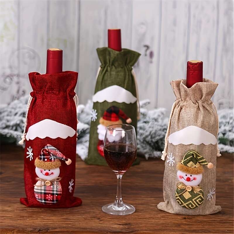 Christmas 4pcs Red Wine Bottle Santa Claus Christmas Decoration Set for Holiday Hotel Candy Gift .