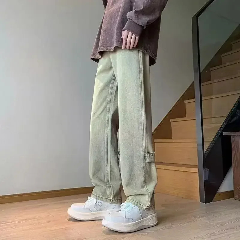 Trousers Punk Flash Zipper Mens Jeans Retro Mens Boots Jeans Spring/Summer Korean Fashion Trend Cotton 241108