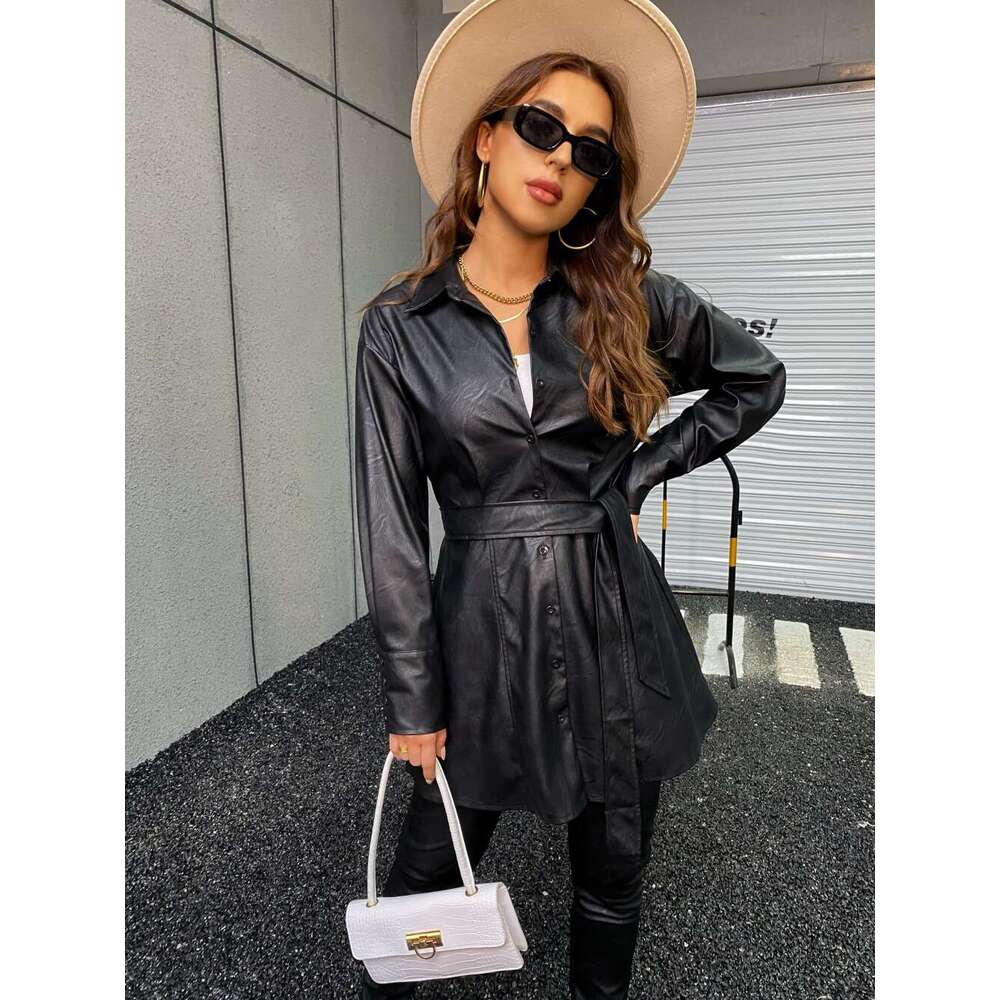 shanshi leather jacket women autumn and winter casual fashion skirt style leather jacket women's coat