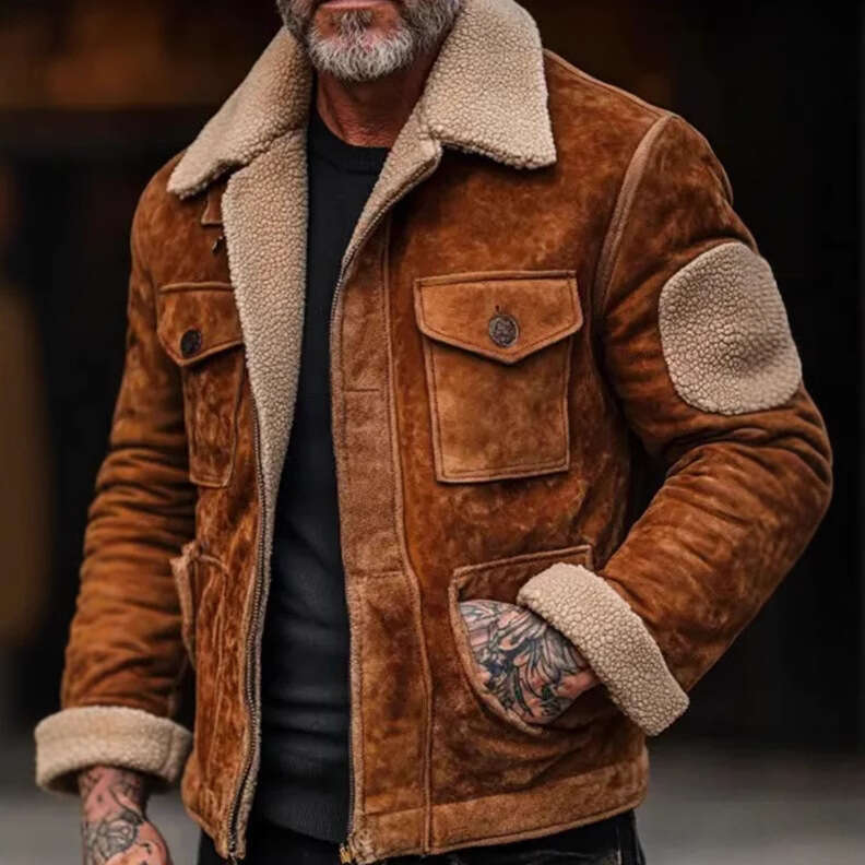 Fall/Winter 2024 Men's Coat Top With Lamb Fleece Collar Zipper Jacket For Business And Leisure