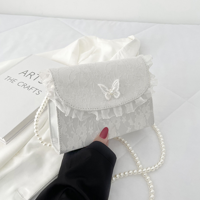 Retro Crossbody Bags for Women Vintage Lace Pearl Chain Ladies Small Square Shoulder Bag Female Clutch Purse Handbags Sac Femme