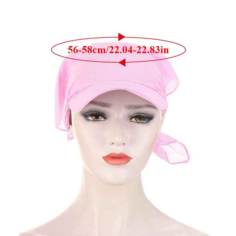 Summer Women Wide Brim Cap Sun Visor with Pre-Tied Turban Caps Head Scarf Windproof Bandana Solid Color Outdoor Beach Sun Hat