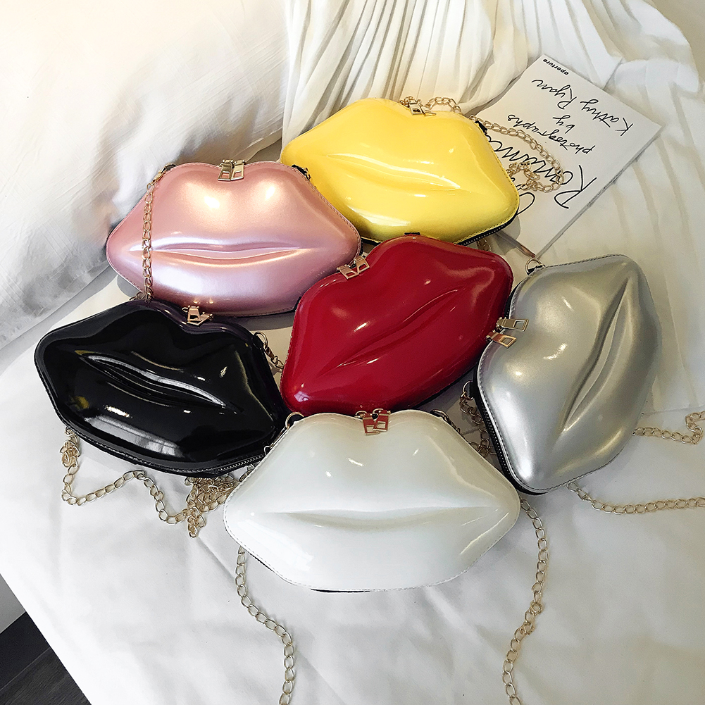 Lips Women Shoulder Bags Fashion Solid PVC Messenger Chain Zipper Satchel Bag Ladies Small Simple Crossbody Handbags