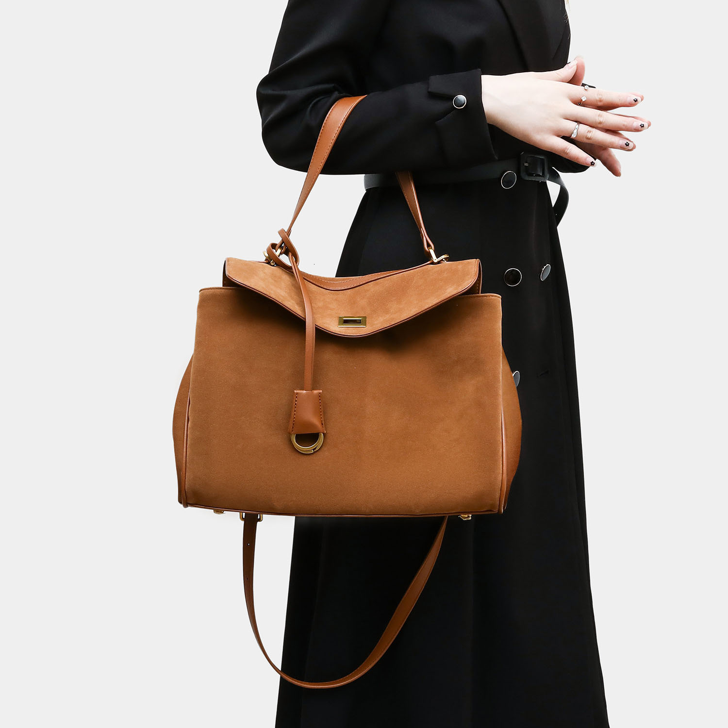 Exact Replicas Bags Brands Boston Suede Shoulder Bag For Women Brown Fashion Female Real Leather Buckle Handbags Zipper Style