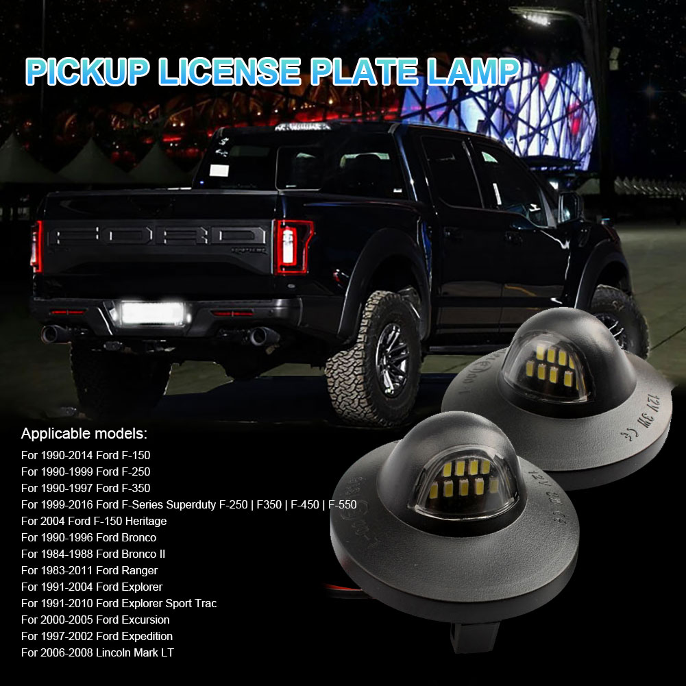 For Ford F-Series F150 F250 F350 F450 F550 2Pcs Car License Plate Light with 9 Lamp Beads Glass Fully Transparent Led Lamp 6500K