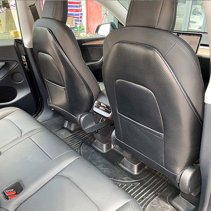 For Tesla Model 3 Model Y 2023 Black Red White PU Leather Seat Back Kick Protectors Kick Mats Full Surrounded Seatback Covers