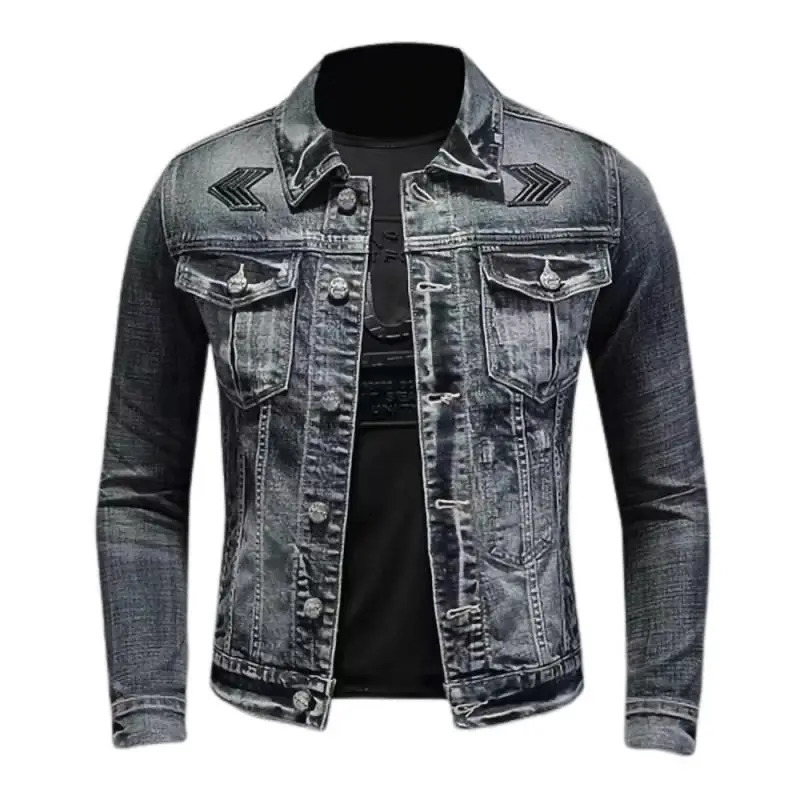 Mens retro denim jacket High Street trend loose street cyclist clothing handsome casual button up collar mens clothing 241108