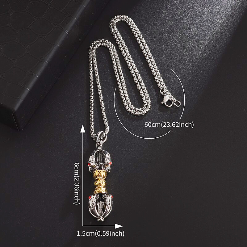 Vajra Tibetan Handle Pendant Necklace Men's Retro Ethnic Style Buddhist Amulet Pendant Classic Personality Trend Prayer Gift