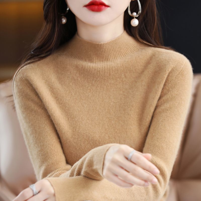 Sweaters Pullover Women half high collar bottoming shirt with long sleeves autumn and winter solid sweater knit sweater female