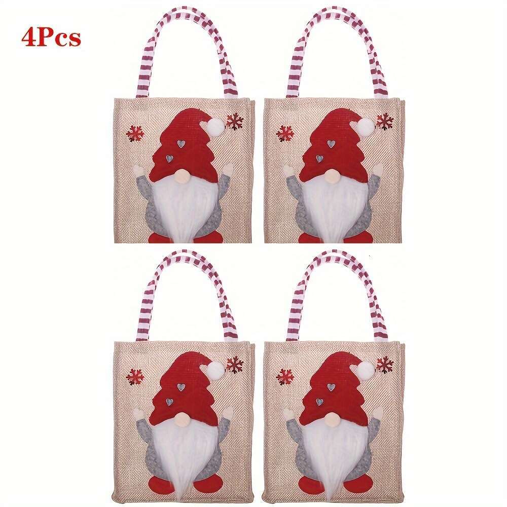 Christmas Set of 4 Decoration Gnome Gift - Cute Portable Faceless Doll Design, Burlap Candy for Christmas Favors, Unique Gifts, Reusable Shopping and 