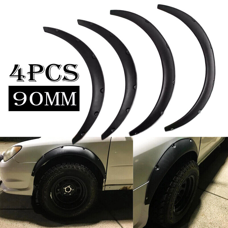 Universal 4Pcs 3.5"/90mmFlexible Car Fender Flares Extra Wide Body Wheel Arches Protector Wheel Eyebrow Fender Mudguards