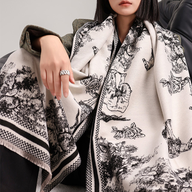 Autumn winter ethnic style print, women's imitation cashmere warm scarf, travel and outdoor shawl