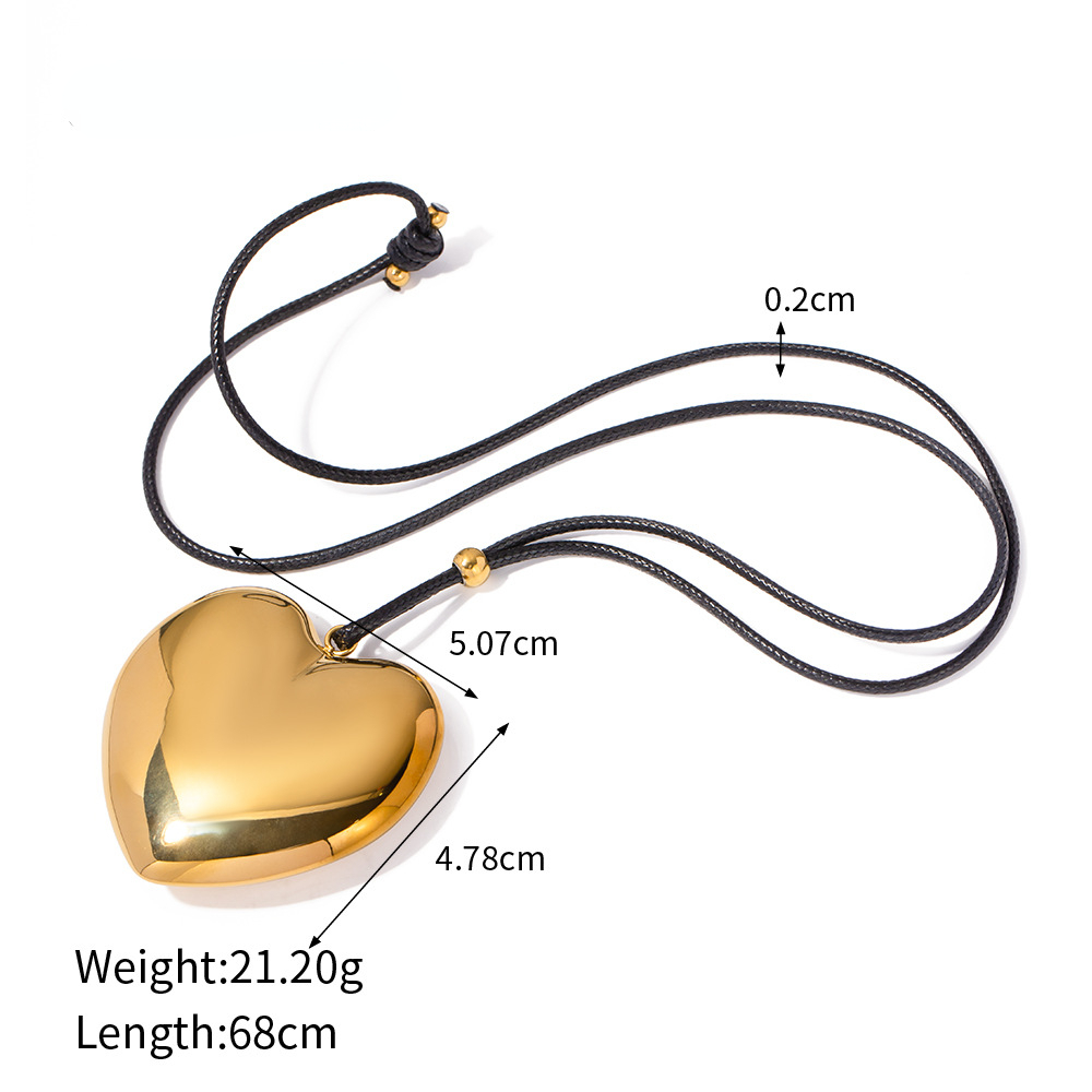 INS Minimalist Fashion 18k Gold Plated Stainless Steel Necklace Minimalist Rope Chain Big Heart Pendant Necklace Neckchain Jewelry for Women