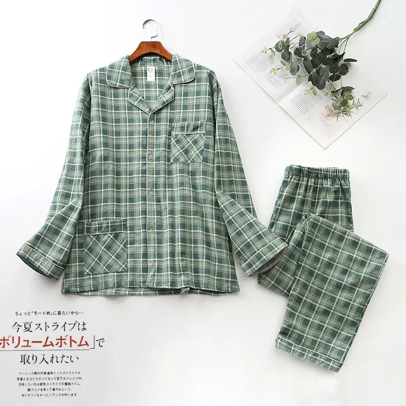 Pajama Men Clothing Sets for Spring Autumn and Winter Longsleeved Trousers Suits Brushed Cloth Cotton Plaid Pajamas Suit 241111