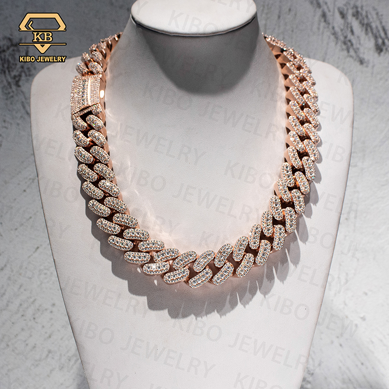 22mm Big Raised Pointer Sier Rose Gold Moissanite Iced Out Cuban k Chain