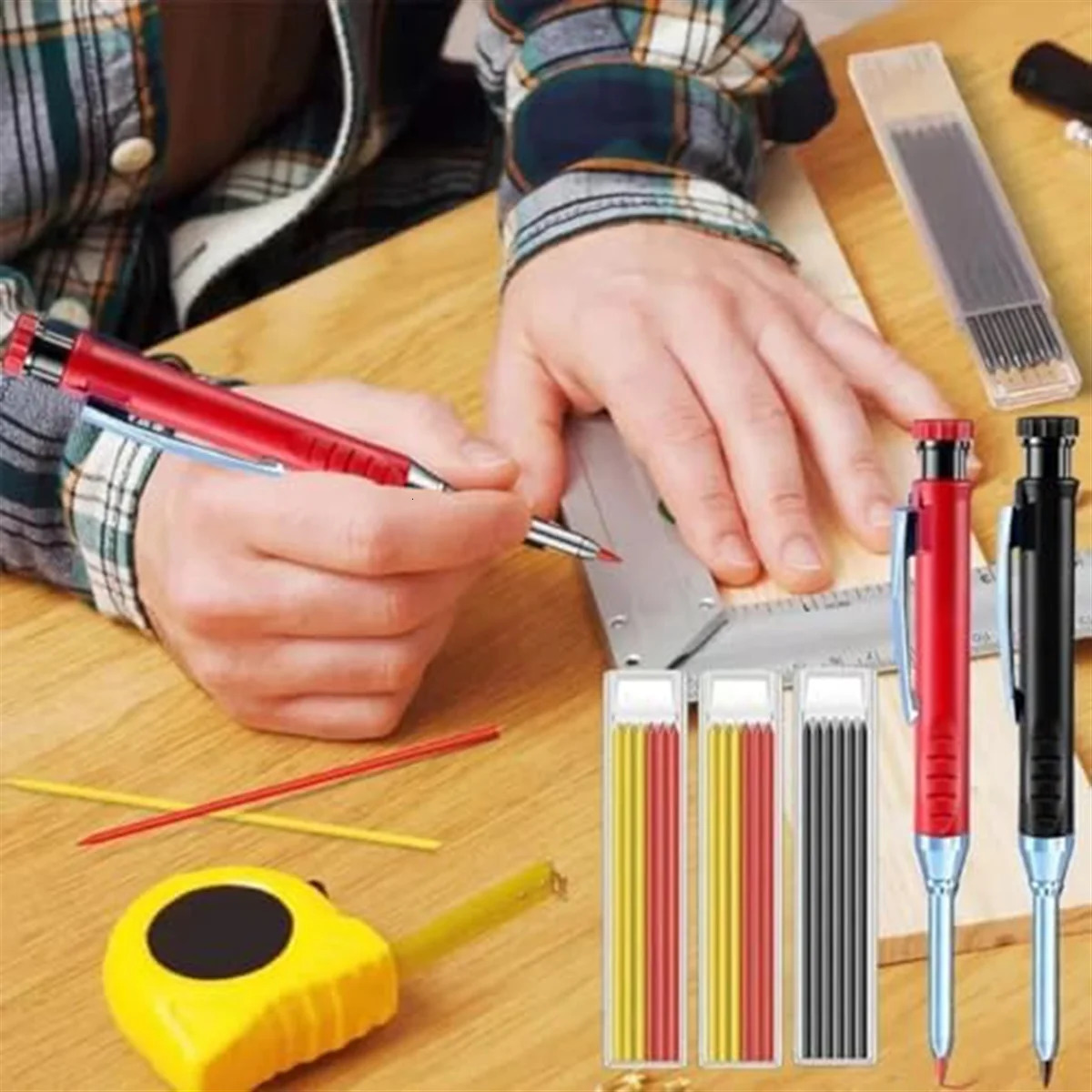 Multi Pack Solid Carpenter Pencil Set with 2.8MM Lead and Built-in Sharpener Pencil Woodworking Wood Factory Stationery 240411