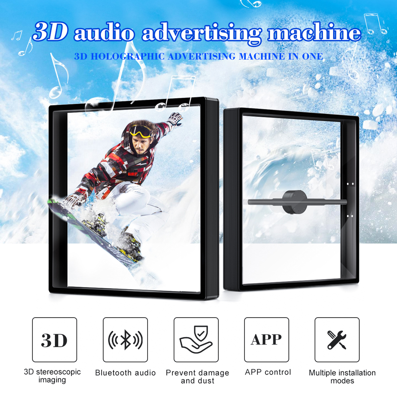 50CM 3D Holographic Projector Fan with Protective Cover 266 Leds Advertising Machine Hologram Projector Lamp Player