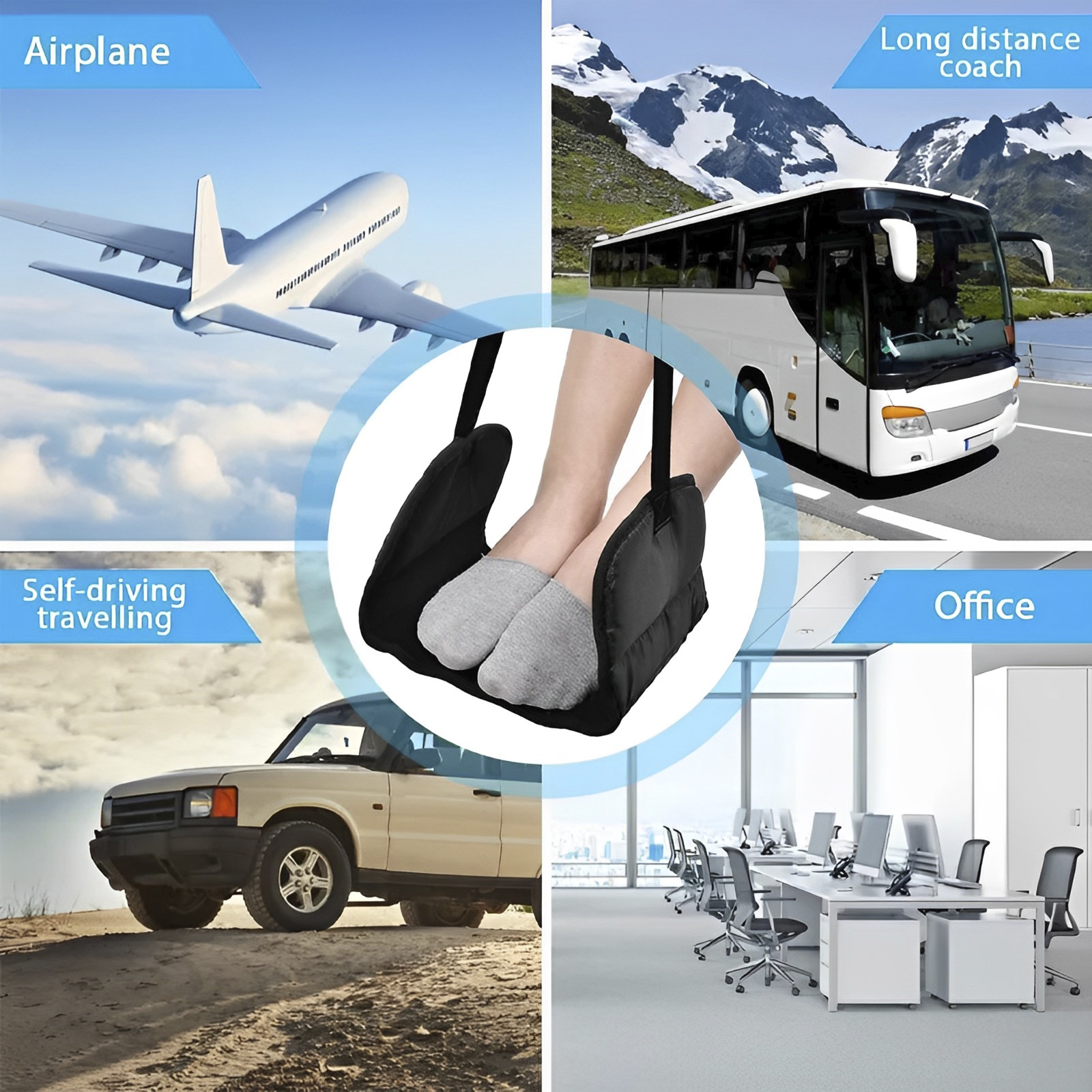 1/3 Pcs Airplane Footrest Adjustable Hanging Footrest Hammock Memory Foam Portable Foldable Plane Leg Rest for Office Travel