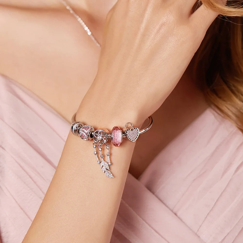 Athena 925 sterling silver charm Pave pink CZ locks your commitment clip beads suitable for European bracelets and necklaces jewelry 241108