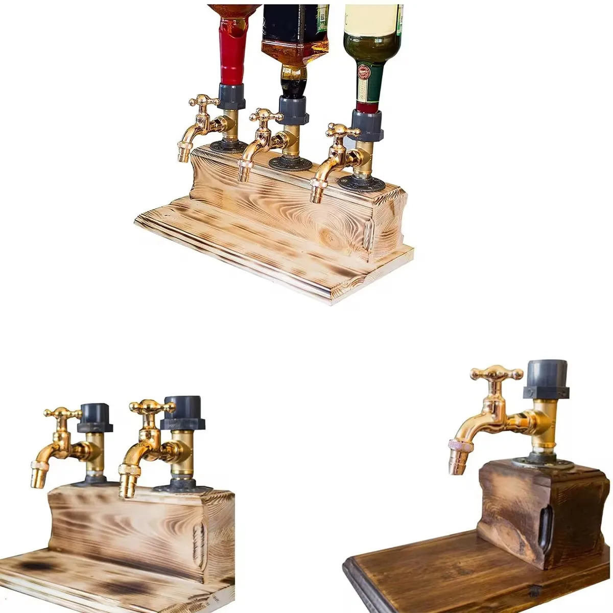 Whiskey Wood Liquor Dispenser 1-3 Head Cocktail Wine Alcohol Drink S for Fathers Day Holiday Gift Liquor Beverage Dispenser 241111