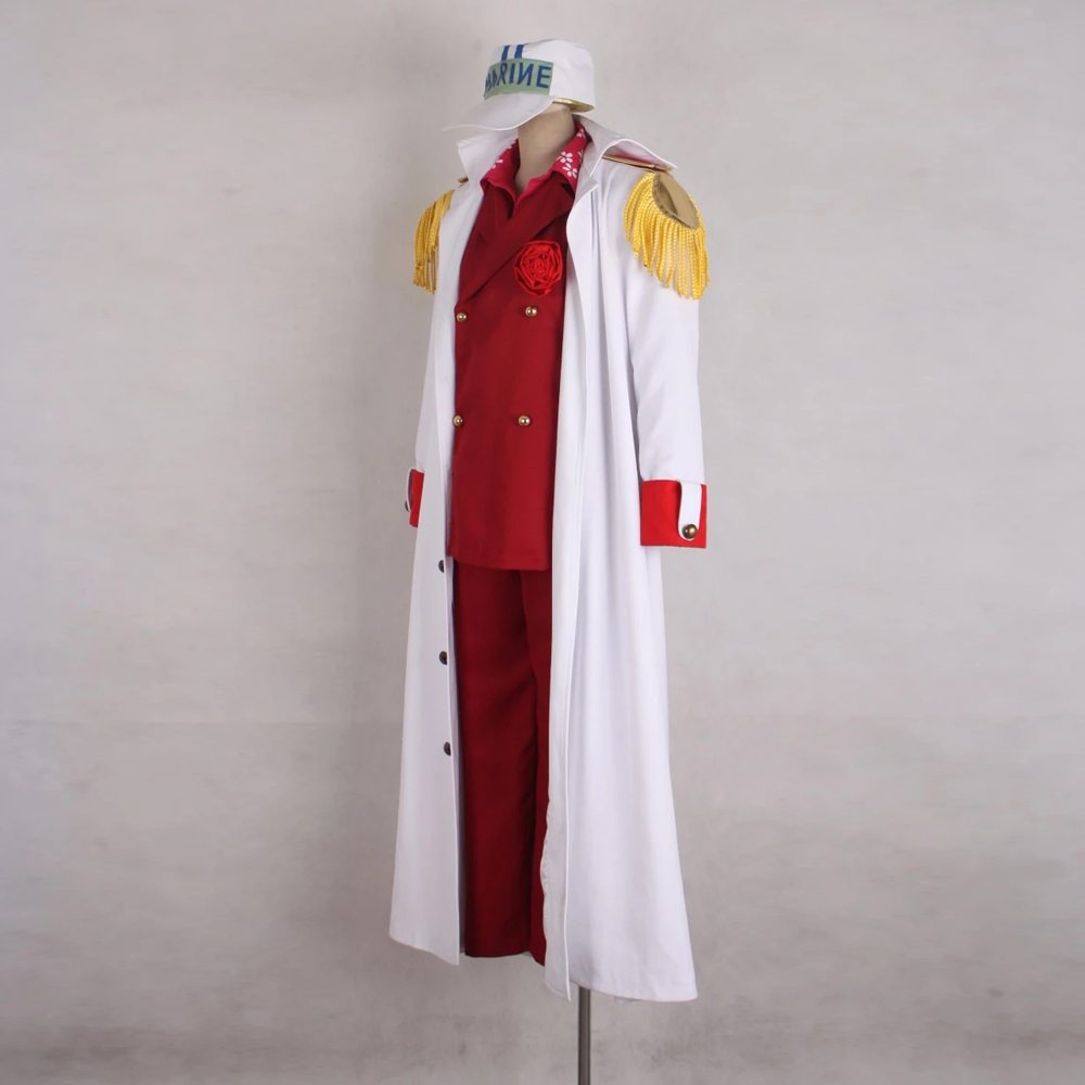 Anime One Piece Marines Admiral Sakazuki Admiral Akainu Whole Jackets Hat Glove Set Cosplay Costume With Red Uniforms Suit