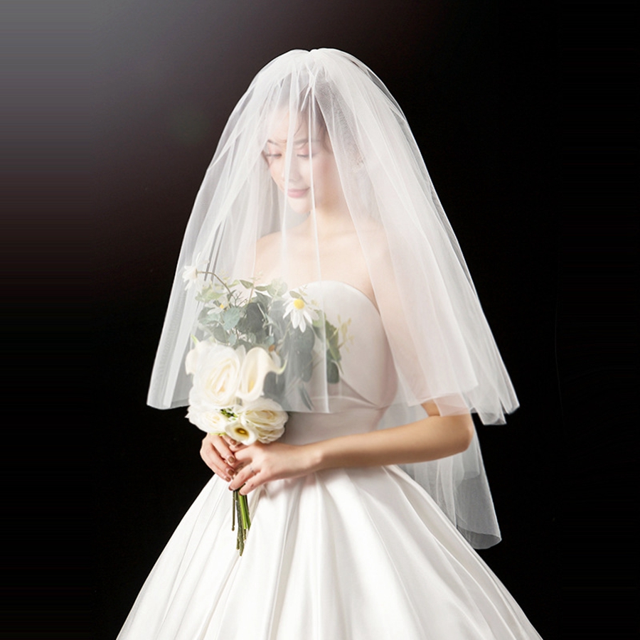 New Arrival Soft Tulle White Ivory Bridal Veils Cut Edge Cheap Bride wedding accessories Velo de novia Cheap wedding veil