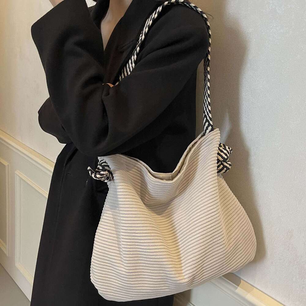 Fashion Elegant Corduroy Shoulder Bag with Wide Strap Magnetic Closure, Solid Color, Fashionable Casual Handbag for Women - Available in Green, Yellow