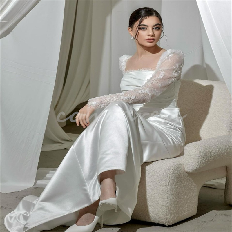 Gorgeous Mermaid Wedding Dresses With Overskirt Train Long Sleeve Lace Church Bridal Gowns Arabic Dubai Bride Dress Vestio De Gelinlik 2025 hochzeitsk